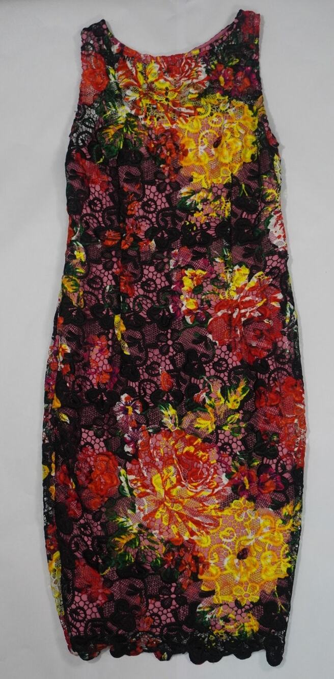 Adrianna Papell Multicolor Floral Lace Sheath Cocktail Dress 8